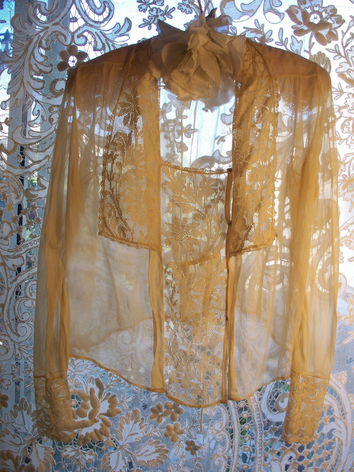 Vintage Ethereal Ecru Crepe with Lace Blouse, circa 1930's